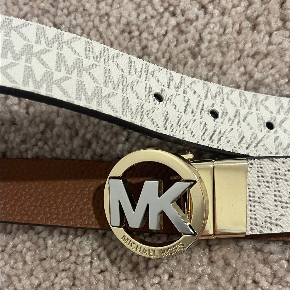 Michael Kors Monogram Belt with Gold MK Buckle